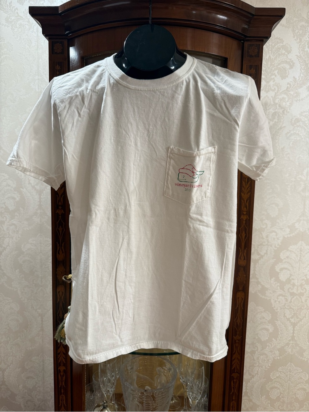 Vineyard Vines White Pocket Tee with Pink & Green Whale Logo